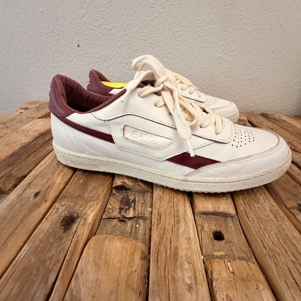 SAYE Modelo 89 Sneakers Size 42 White Burgundy Vegan Leather Retro Low Top